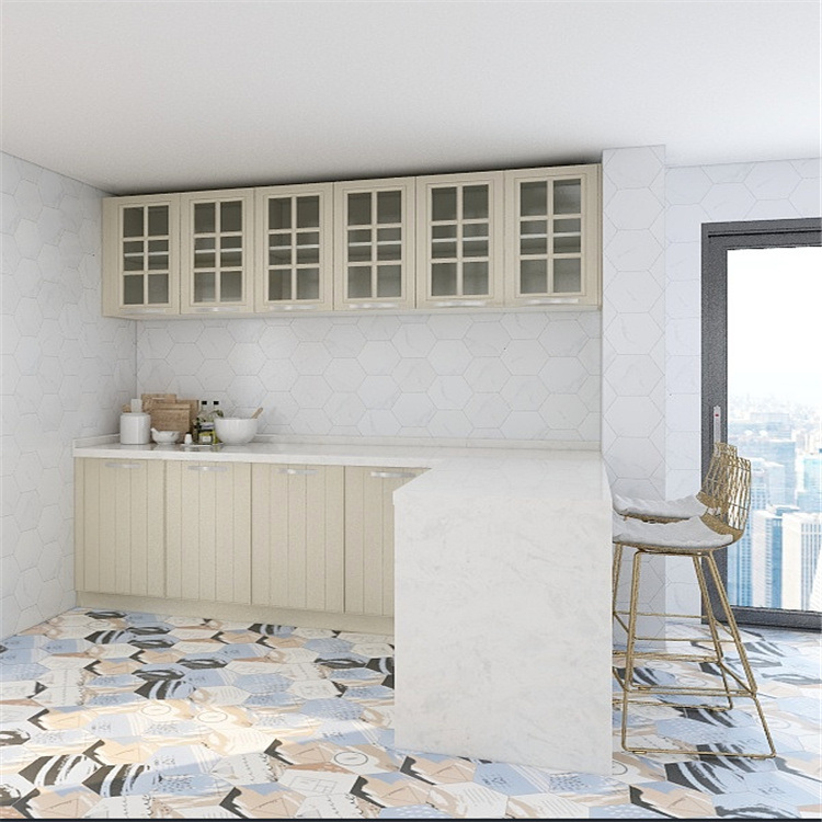 Good Price Fashionable PVC Membrane Quartz Stone Kitchen Cupboard White Shaker Kitchen Cabinets