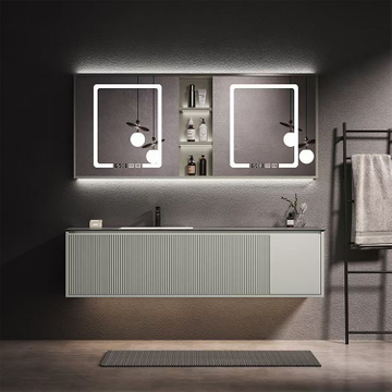 French Modern Waterproof Double Sink Acrylic Bathroom Pvc Cabinet Washbasin Rotating Bathroom Mirror Cabinet