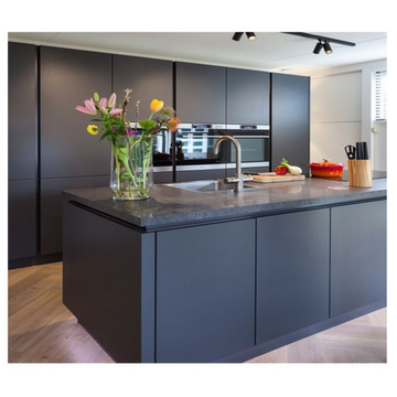 White PVC Kitchen Cabinet Allure Simple Designs Automatic Open Way U Shape Kitchen Cabinet