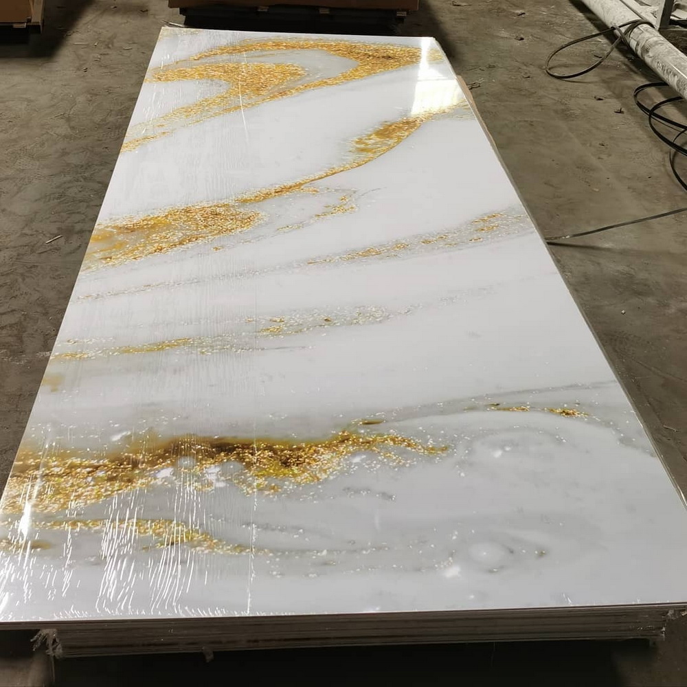 High Glossy 2mm 3mm 4*8ft 1220x2440mm Waterproof Decor Pvc Sheet Alternative UV Marble Sheet Pvc Wall Panel 3D Pvc Marble Sheet