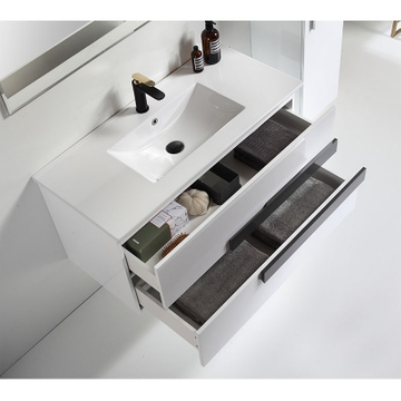 PVC Waterproof Vanity Baggio High Glossy White Painting Bathroom Vanity with Shaving Cabinet