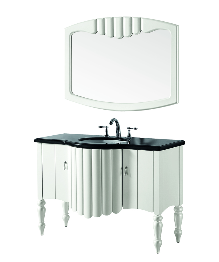 Factory Directly Sell Classical Furniture Vanity with Mirror White Vanity Pvc Bathroom Cabinet with Washing Ceramic Basin