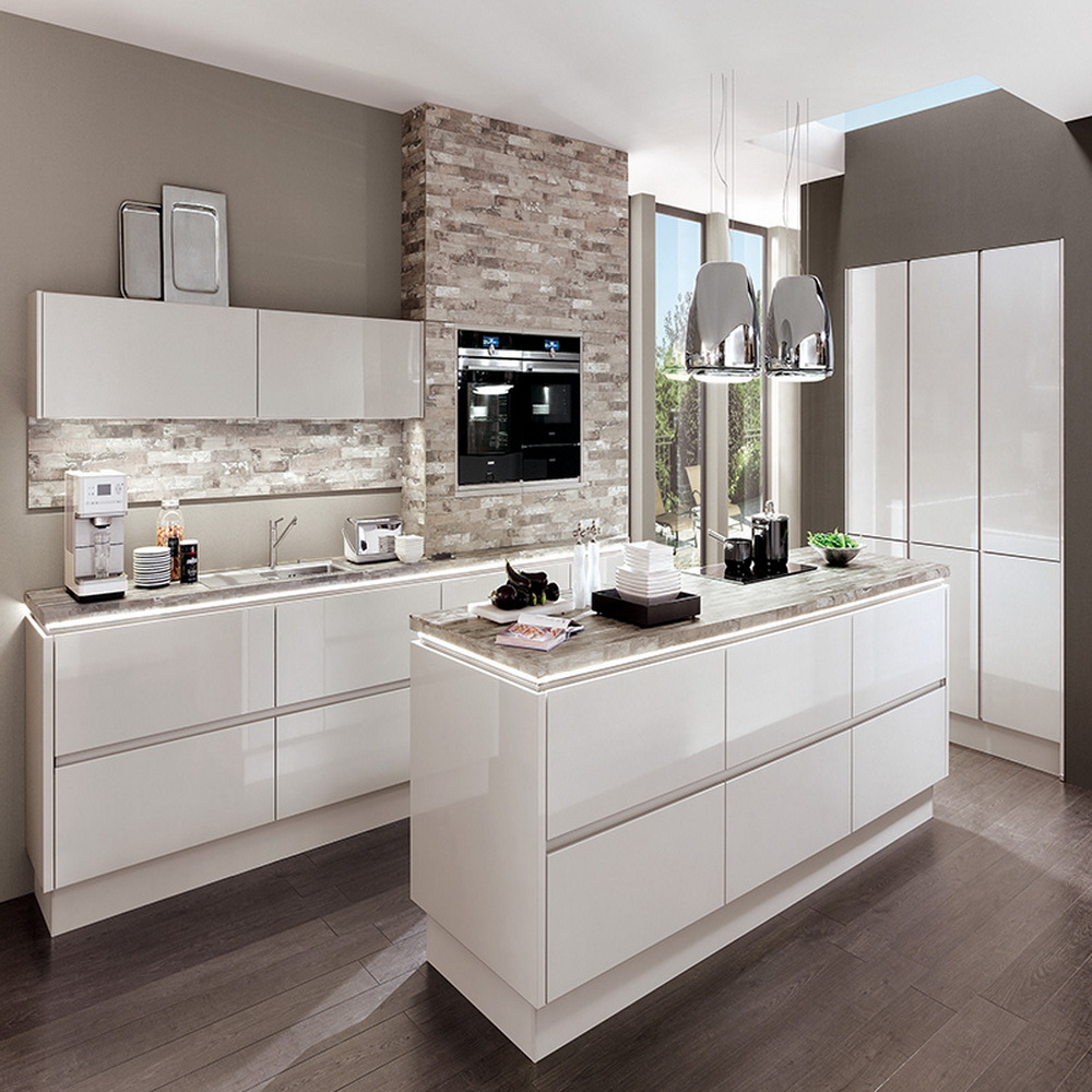 New Designed PVC Smart Kitchen Wall White Kitchens with Islands Designs Cabinets