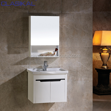 Modern White Wood Grain Pvc Coated Bathroom Furniture Cabinet