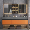 French Modern Waterproof Double Sink Acrylic Bathroom Pvc Cabinet Washbasin Rotating Bathroom Mirror Cabinet