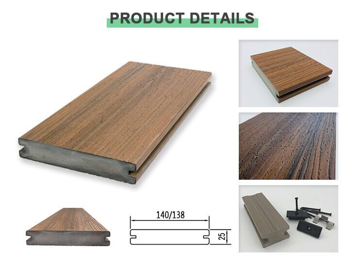 Hollow Profile Waterproof Outdoor Terrace Landscaping 146*24 Mm WPC PVC Carefree Wood Composite Garden Decking