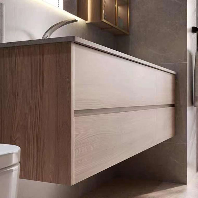 Luxury Hotel Wall Mounted PVC Bathroom Vanity Cabinets With Color Sink