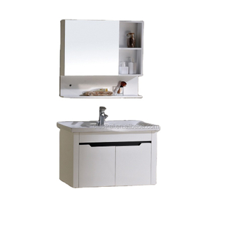 Modern White Wood Grain Pvc Coated Bathroom Furniture Cabinet