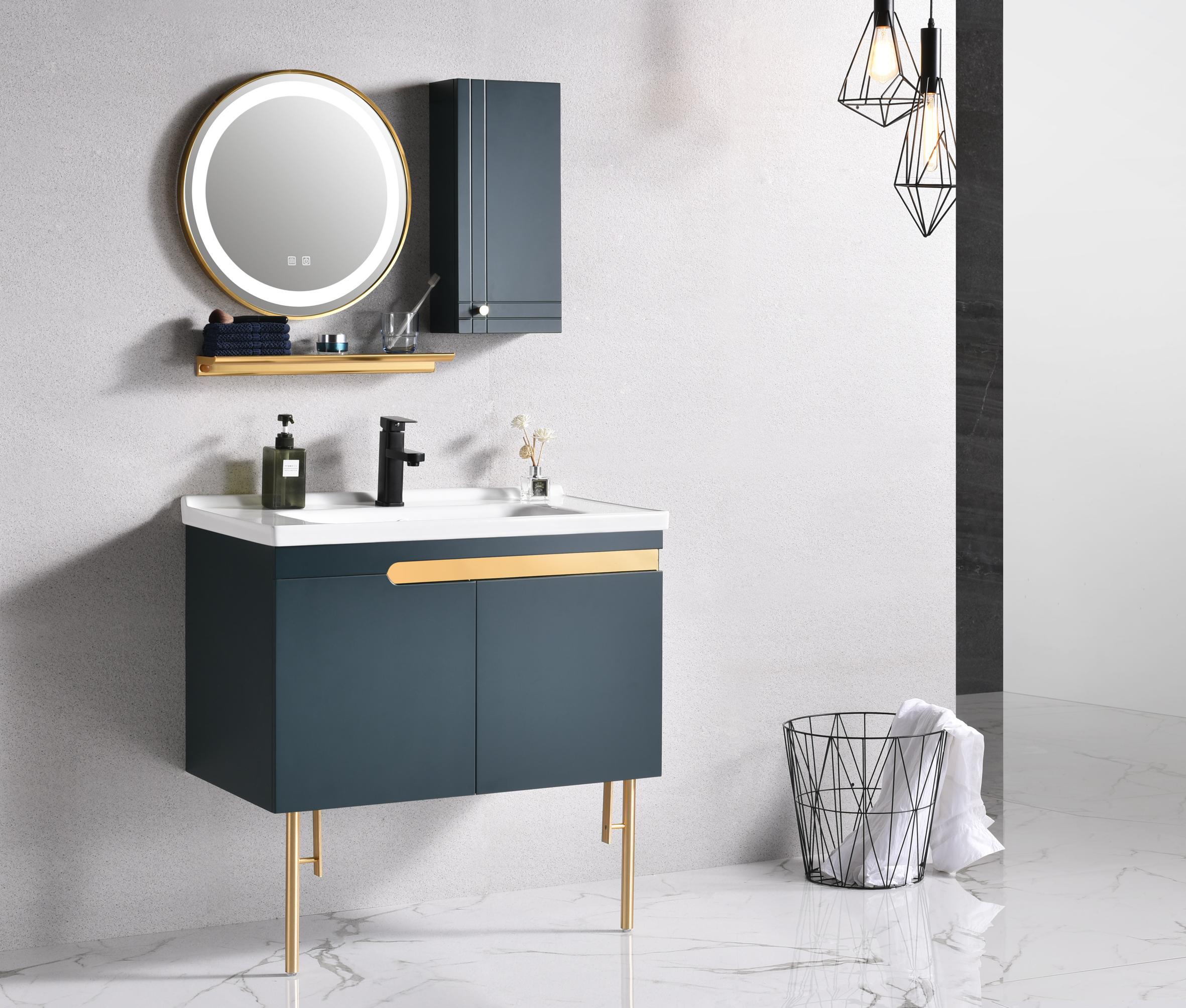 New Design Wholesale Furniture PVC Vanity Bathroom Cabinet with Sink