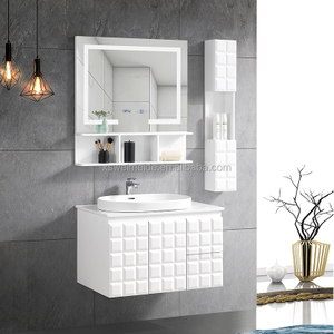  Water Resistant Hotel Pakistan 30 Inch Single Sink PVC Black Modern Luxury Wall Mount Floating Cabinet Bathroom Vanity