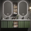 French Modern Waterproof Double Sink Acrylic Bathroom Pvc Cabinet Washbasin Rotating Bathroom Mirror Cabinet