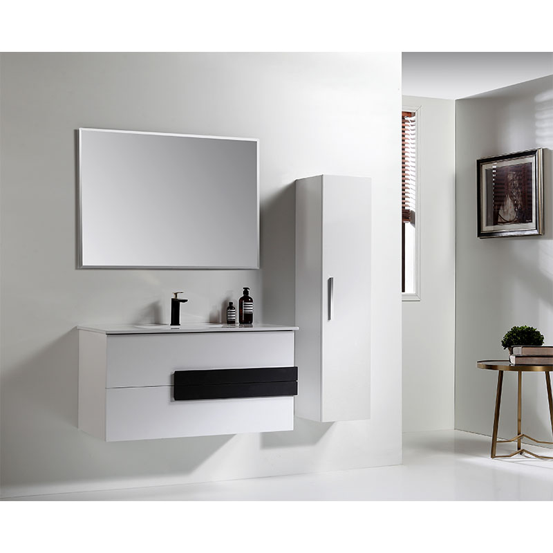PVC Waterproof Vanity Baggio High Glossy White Painting Bathroom Vanity with Shaving Cabinet