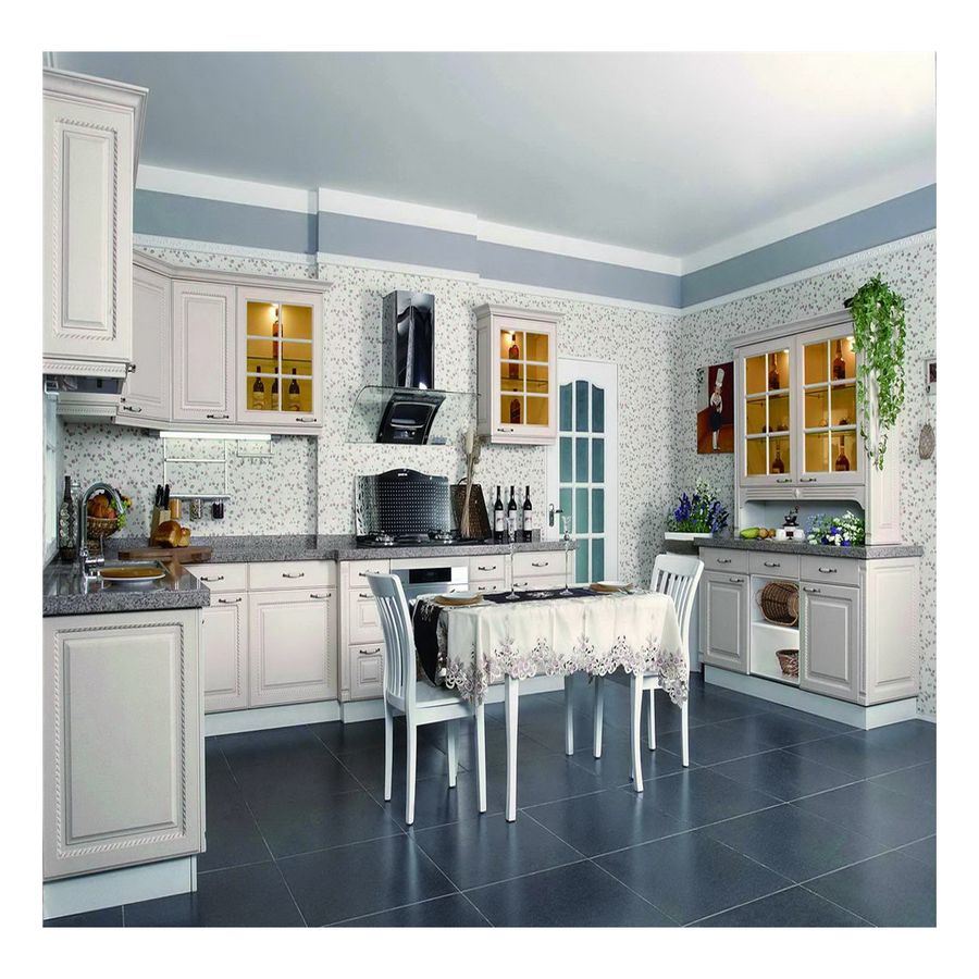 Solid Wood Kitchen Cabinets High Gloss MDF PVC Membrane Lacquer Kitchen Cabinet