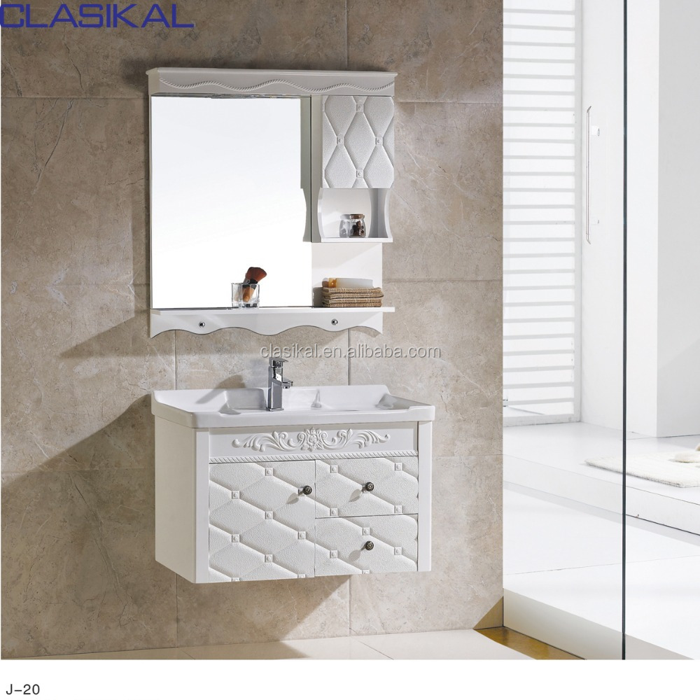 Modern White Wood Grain Pvc Coated Bathroom Furniture Cabinet