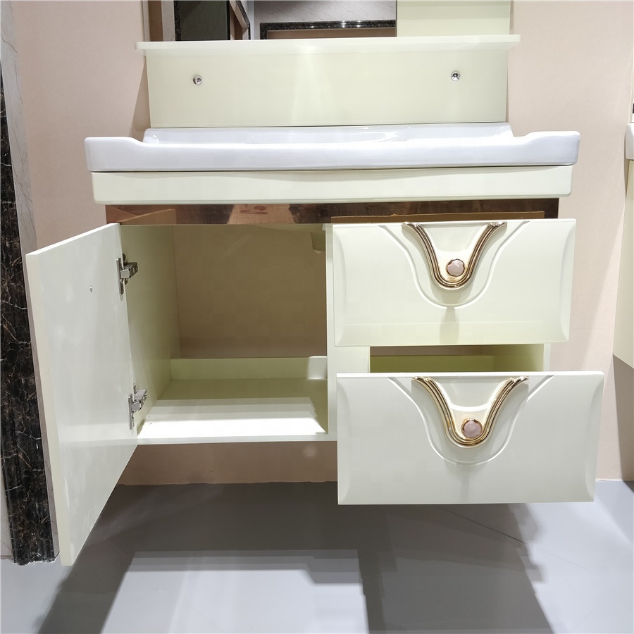 Modern Style Cheap Wall Mount Design Slate Countertop Pvc Bathroom Sink Mirror Vanity Cabinet