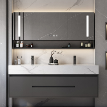 Custom Hotel Project Construction Shower Room LED Lighted Vanities PVC Bathroom Cabinet