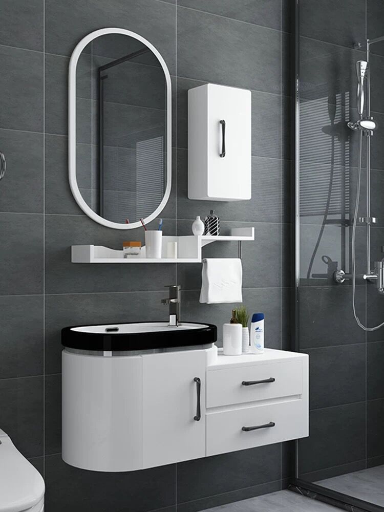 2023 Factory Directly Modern Hotel Hanging Waterproof Mirror Wash Basin Vanity Pvc Bathroom Cabinet