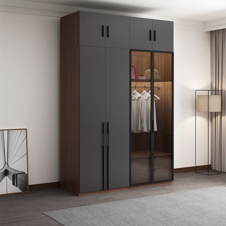 Transitional Cherry Wood Luxury Bedroom Fitted PVC Wardrobes Cabinets