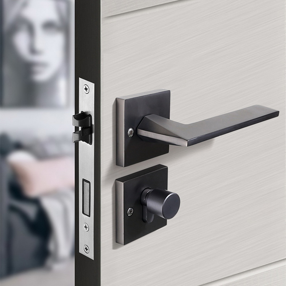 European Style Wooden Metal Doors Black Stainless Steel Hardware Handles Lever Mechanical Door Handle Lock without Key