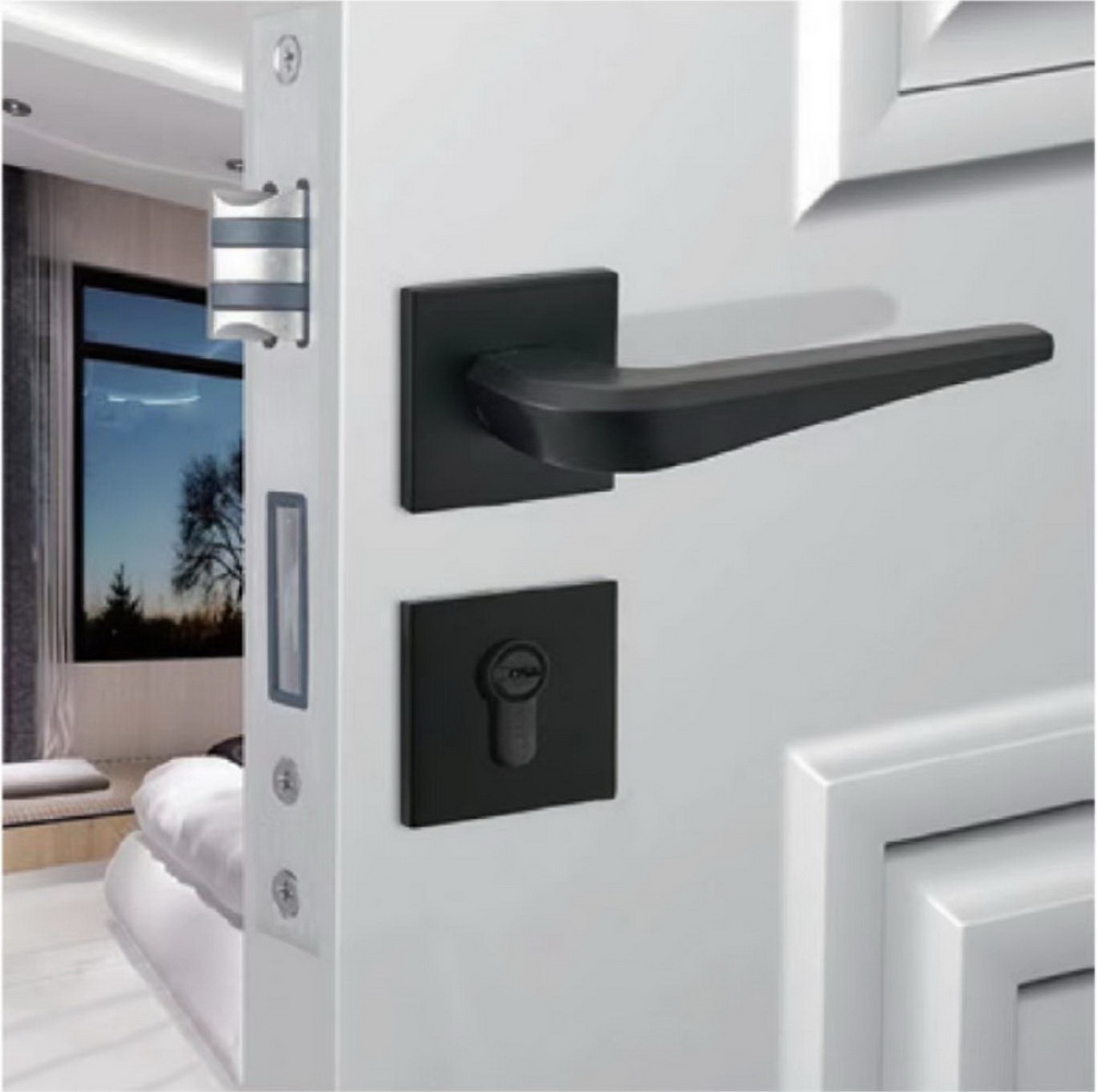 Security Privacy Keyless Lever Handle Lock Set Cylinder Zinc Alloy Bedroom Bathroom Interior Door Lock